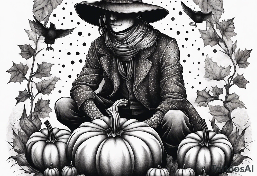 Scarecrow with pumpkins tattoo idea
