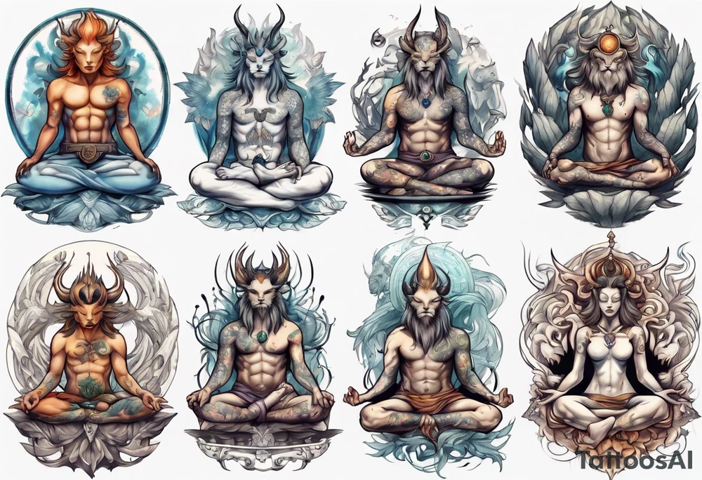 Mythical creatures with meditating tattoo idea