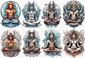 Mythical creatures with meditating tattoo idea
