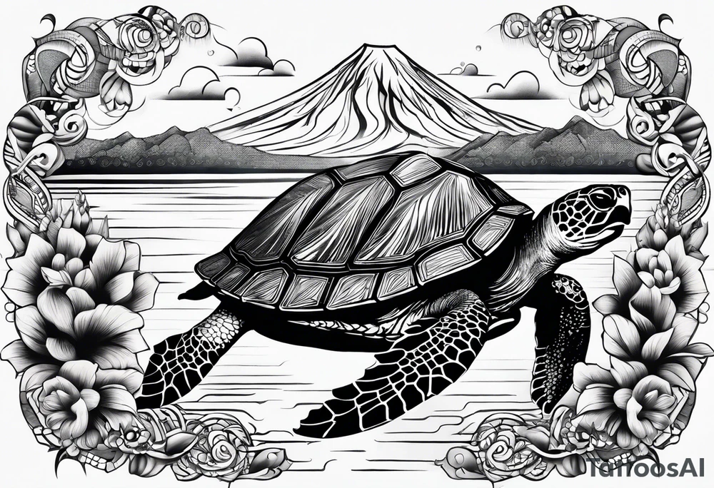 Tortue avec un volcan sur le dos tattoo idea