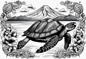 Tortue avec un volcan sur le dos tattoo idea