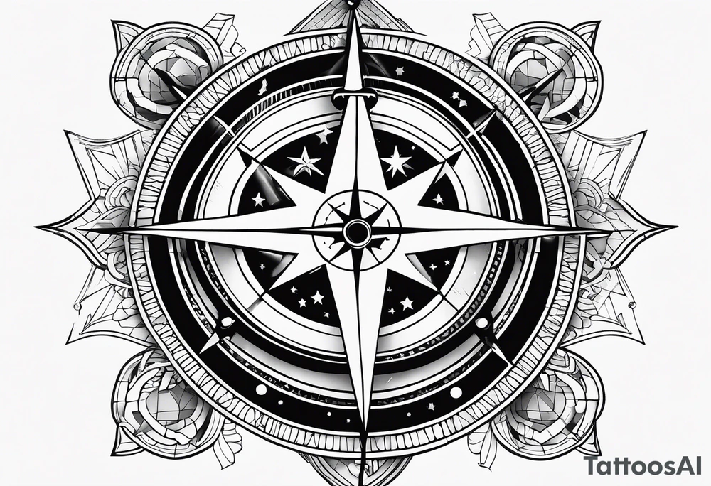 Compass rose with Europe in the background, anchor and space for a geo tag tattoo idea