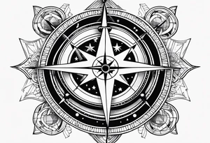 Compass rose with Europe in the background, anchor and space for a geo tag tattoo idea