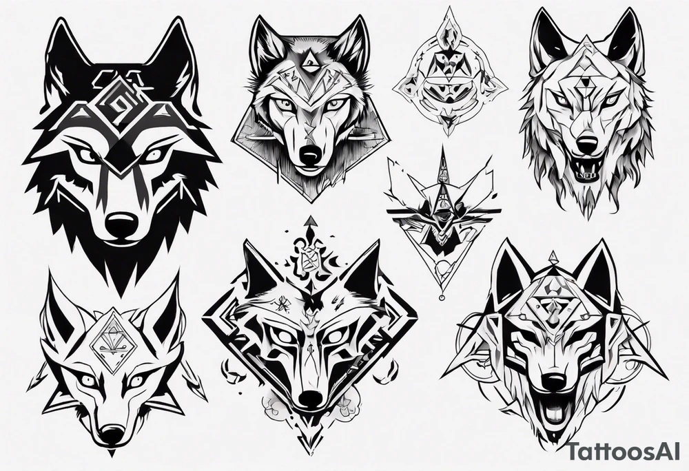 wolf head in zelda style tattoo idea
