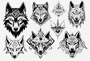 wolf head in zelda style tattoo idea