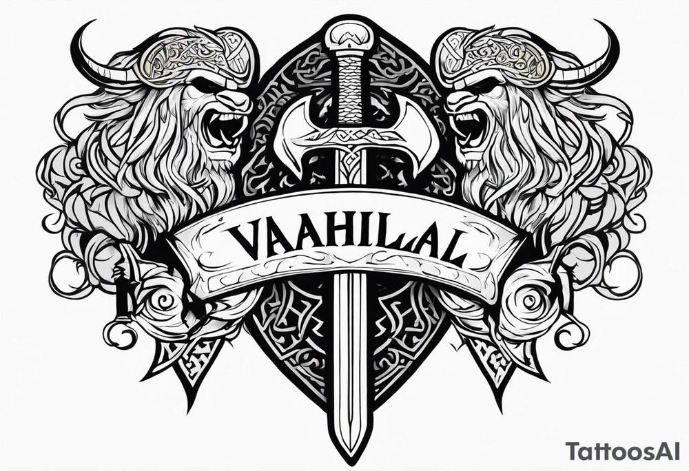 Valhalla sword viking funeral tattoo idea