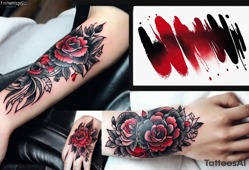 Red and black ink on fingers tattoo idea