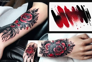 Red and black ink on fingers tattoo idea
