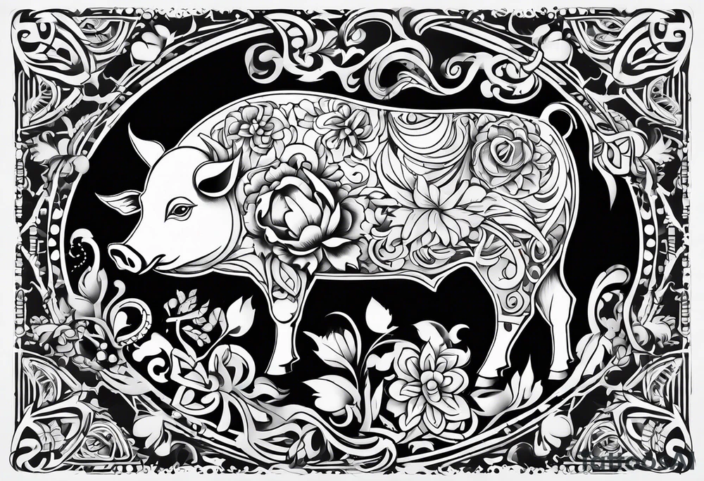 pig, cow, chicken and human footprints tattoo idea