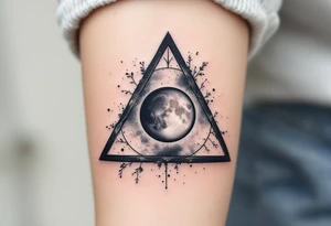 A triangle with a lunar cycle inside, shaded in black and silver, symbolizing phases and intuition. tattoo idea