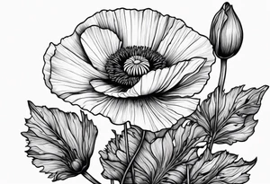 Powerful poppy plant growing out of sharp rock tattoo idea
