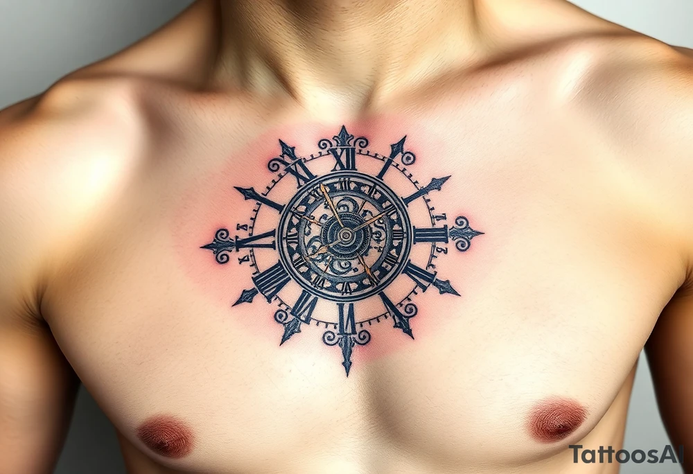 vintage roman numerals within ornate clockwork mechanism tattoo idea