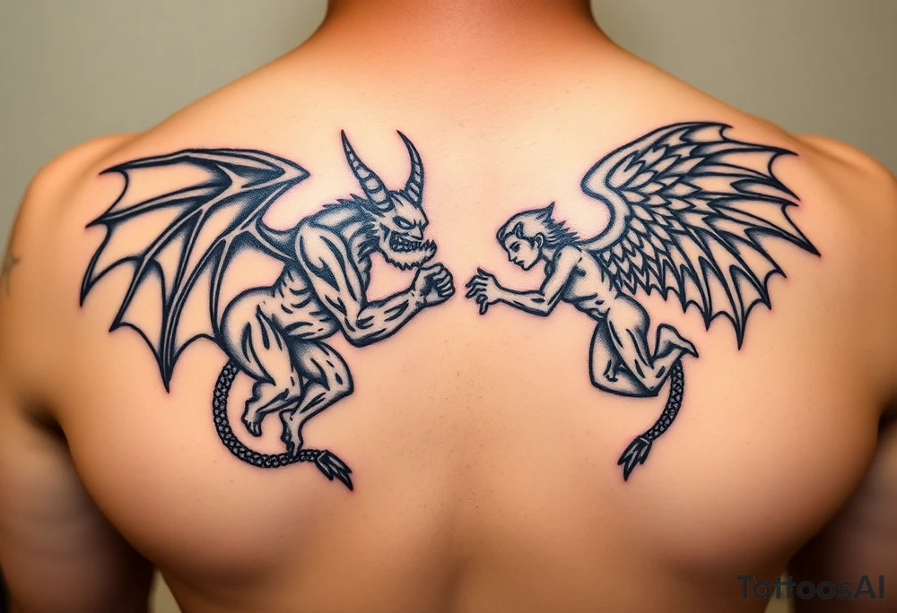Demon vs angel fighting tattoo idea