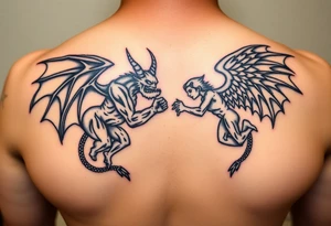 Demon vs angel fighting tattoo idea