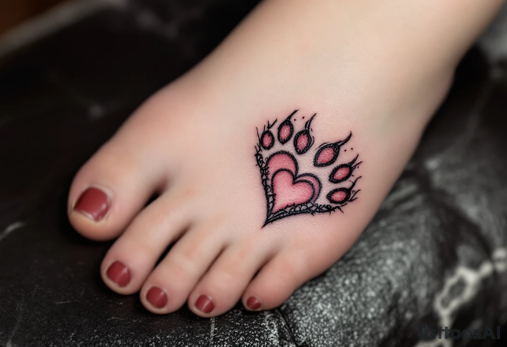 Heart-Shaped Paw Prints – Each toe pad and heel arranged to form a small heart, inked in soft pinks and reds, a tribute to a beloved cat. tattoo idea