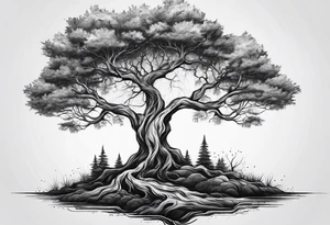 3 tall skinny trees growing out of the same root tattoo idea