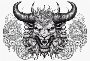 Horned Devil fighting with filigree tattoo idea