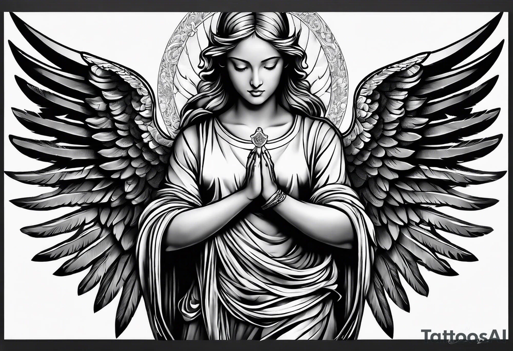 Angel with prayer hands tattoo idea