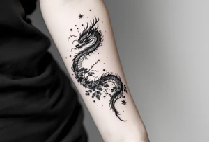 dragon japanese style sakura trees nebula tattoo idea