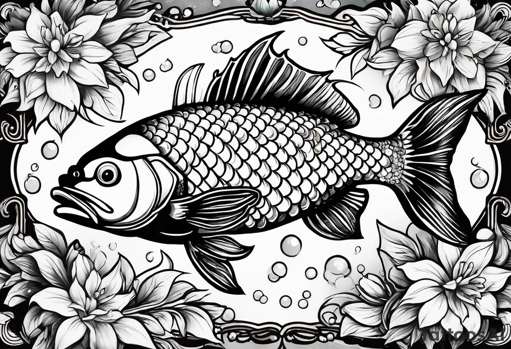Fish with flowers around it tattoo idea