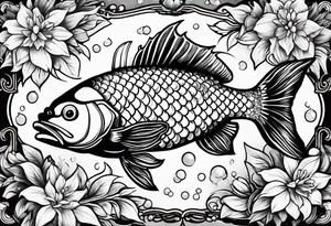 Fish with flowers around it tattoo idea