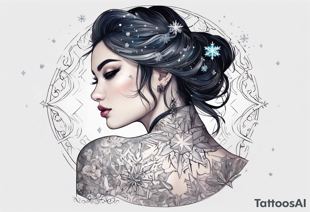 Constellation, girl, snowflake tattoo idea
