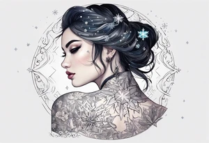 Constellation, girl, snowflake tattoo idea