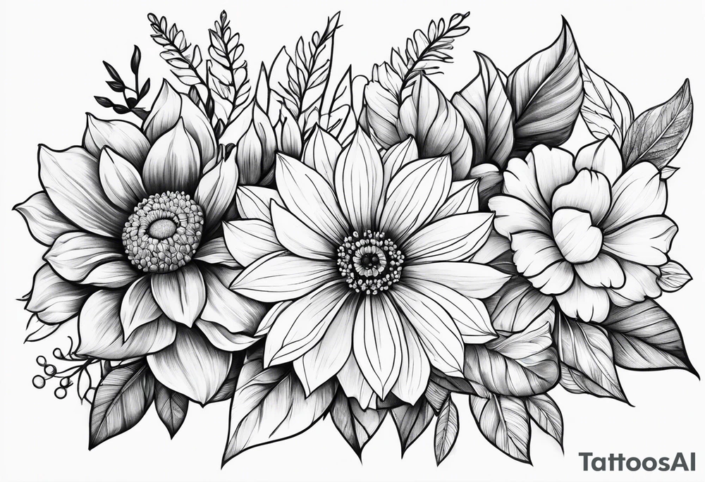 may, june, july, september, october, december birth month flowers half sleeve tattoo tattoo idea
