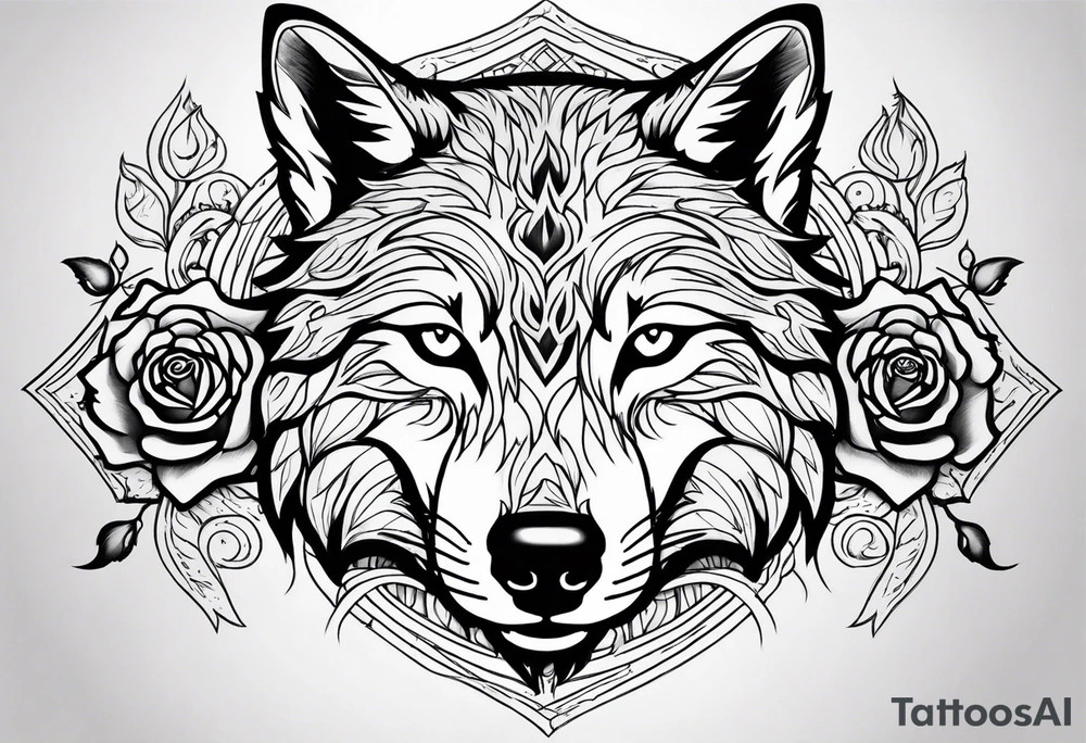 Rose flames changing into a wolf tattoo idea