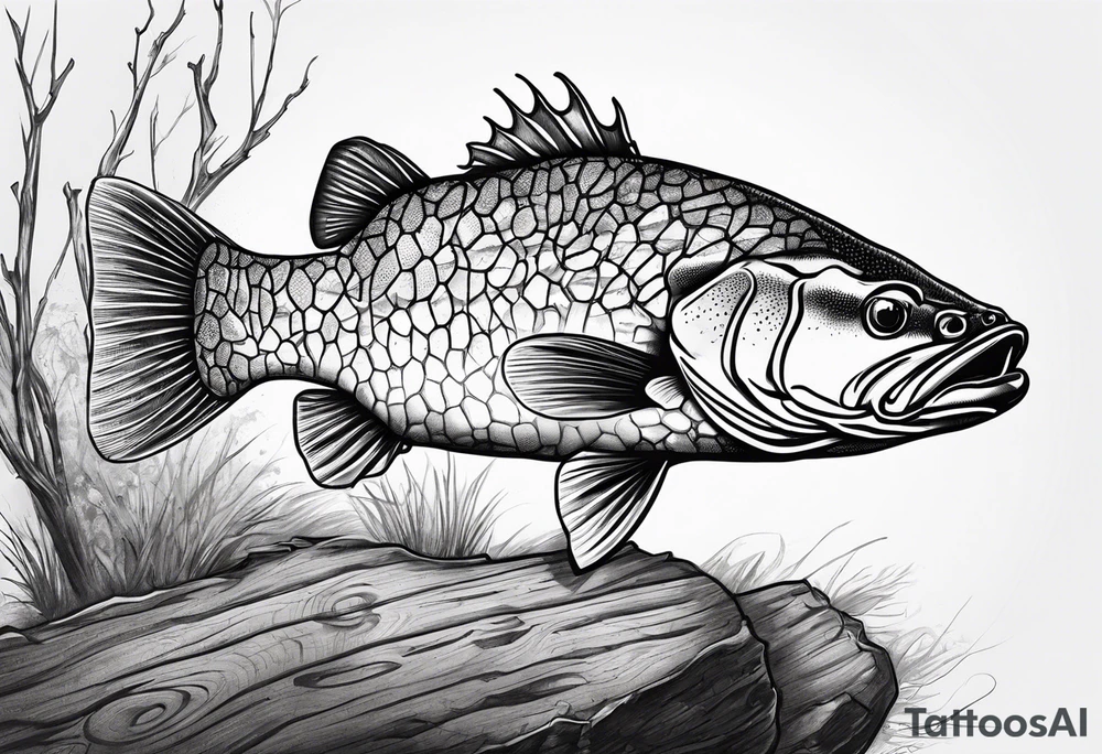 Murray cod on a log with a soccer ball tattoo idea