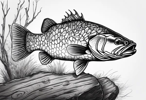 Murray cod on a log with a soccer ball tattoo idea