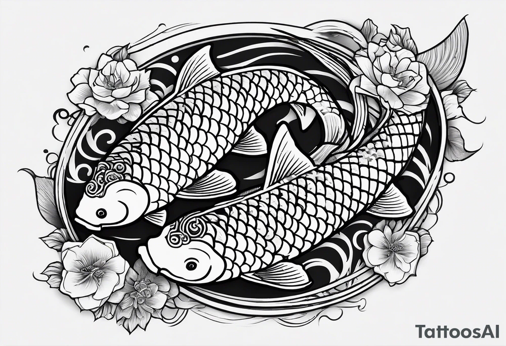 Two koi fish with the kanji letter for love in the middle tattoo idea