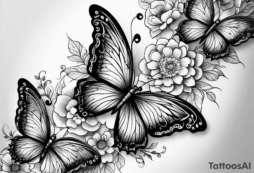 lace butterflies flowers full arm sleeve tattoo idea