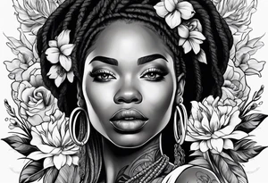 Black woman with locs and flowers tattoo idea