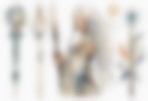 a solitary Inuit woman with long white hair holding onto a white staff tattoo idea