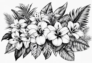 Tropical flower leaves tattoo idea