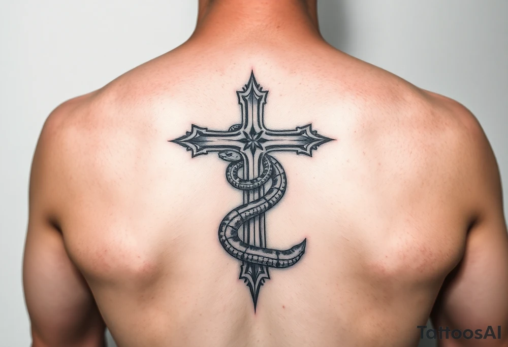 A cross slaying the snake tattoo idea