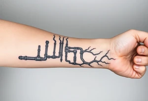 System of pipes that transitions and transforms at the end into thick, widespread 
veins of forearm tattoo idea