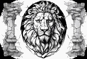 cracked Face of david statue with lion features in the cracks tattoo idea