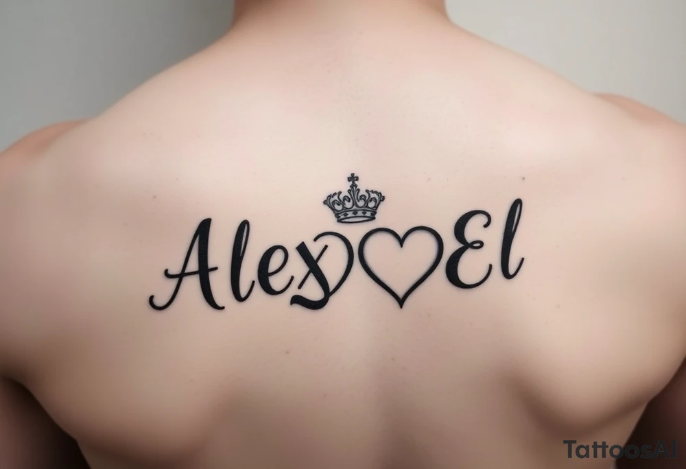 the name Alex and El in two hearts with crown tattoo idea