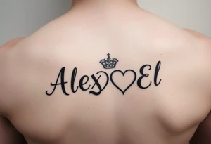 the name Alex and El in two hearts with crown tattoo idea