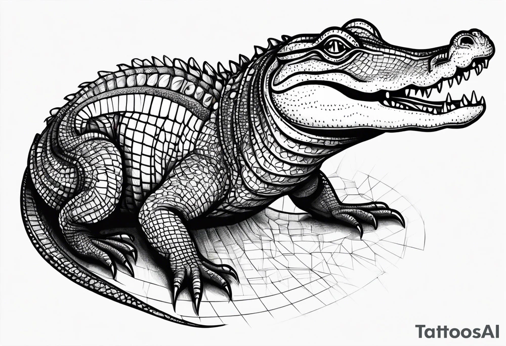 Full body alligator with tail leg top view tattoo idea