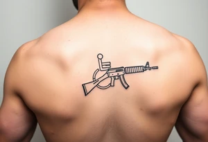 S handicap sign based stick and poke tattoo on underarm carrying an ak47 tattoo idea