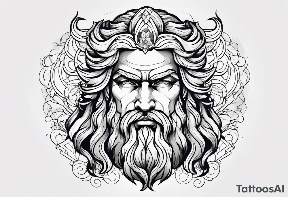 powerful majestic zeus, colorful tattoo idea