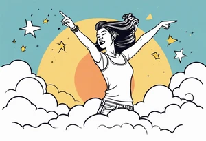 Silly. odd woman ugly dancing pointing her fingers up in the sky tattoo idea