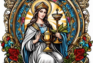 holy saint barbara with canons behind her and a chalice tattoo idea