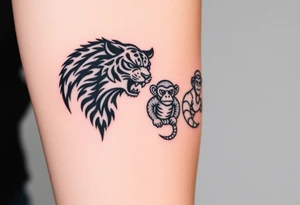 Crane tiger monkey and snake each small individual characters tattoo idea