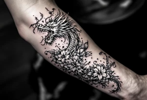 dragon with flowers tattoo idea