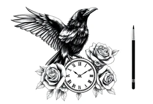 raven,roses,clock. tattoo idea