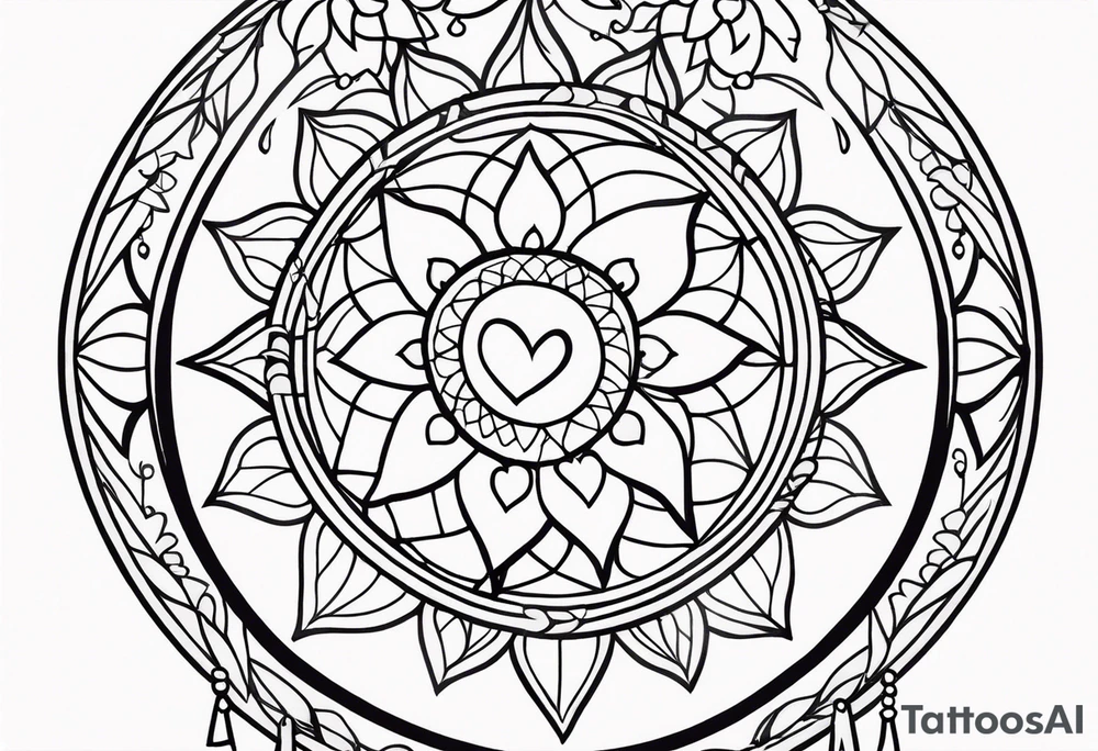 Dream catcher with hearts and flowers tattoo idea